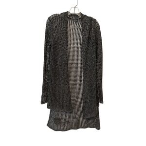 EILEEN FISHER Open Knit Black Cardigan Metallic Sparkle Mesh Sz MED Quiet Luxury